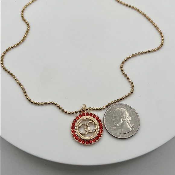 113. Designer Gold and‎ Red Pendant Necklace - Picture 2 of 3